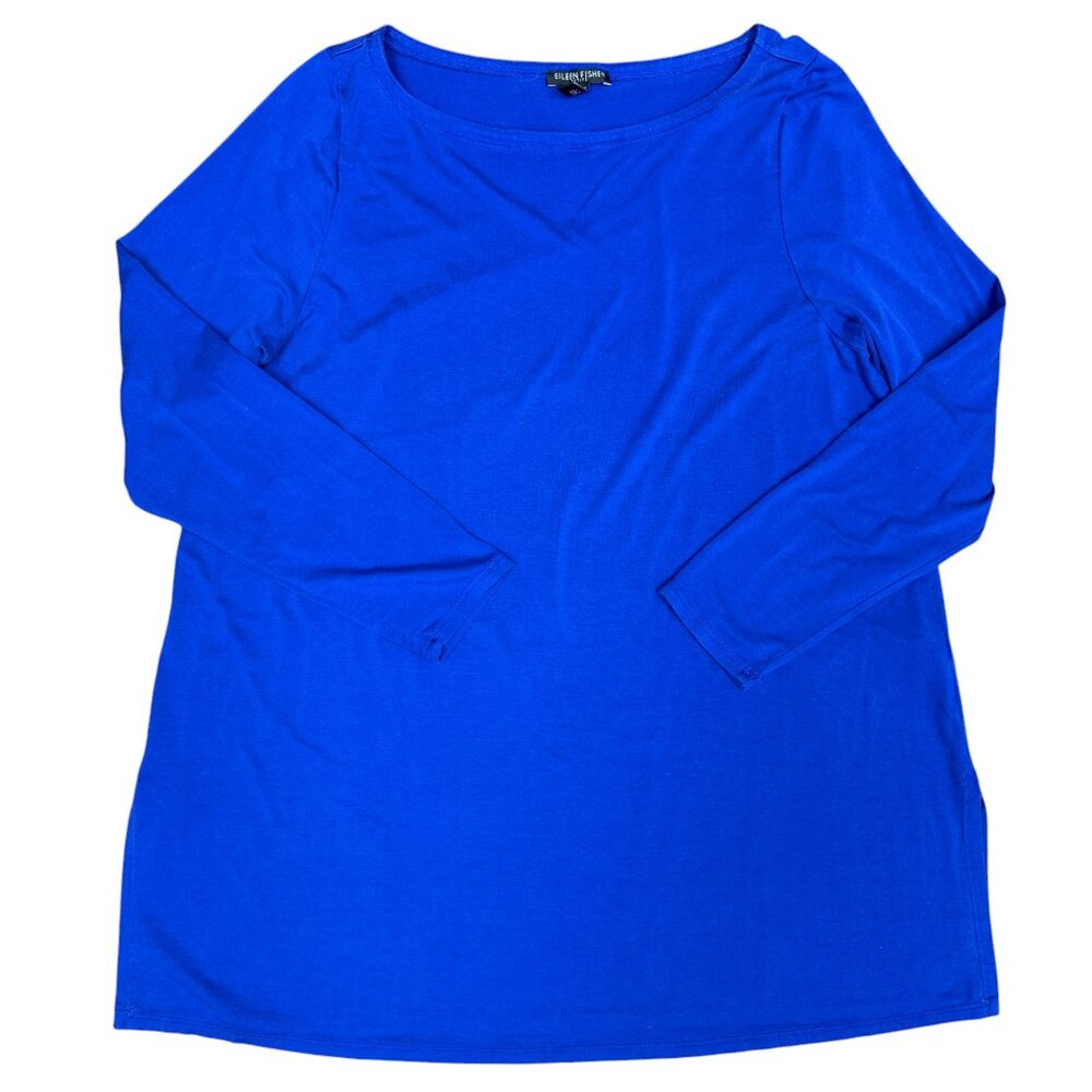 Women's EILEEN FISHER Blue Long Sleeve Lyocell Tunic Top Shirt- Size PL